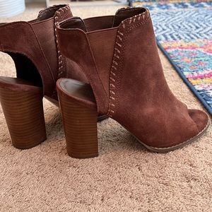 Block Heel Open Toe Booties - Brown